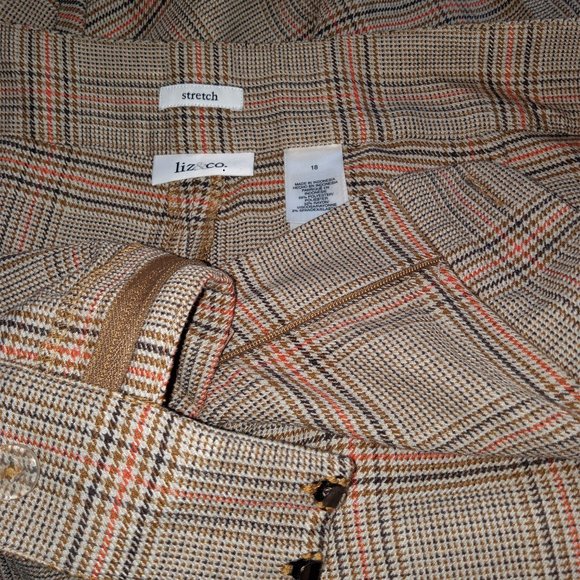 EUC Liz & Co Bootcut Dress Pants Womens Brown Plaid Stretch SHIPS FREE - Picture 4 of 5